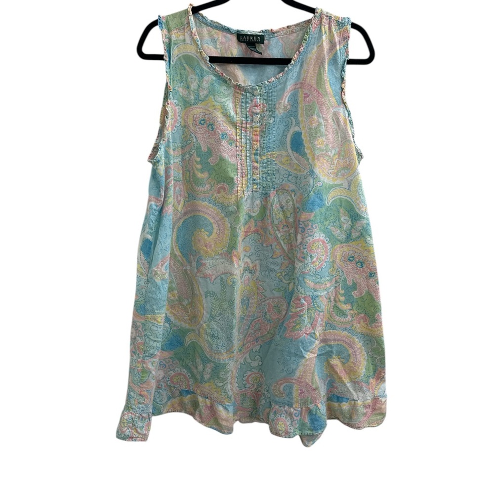 Lauren Ralph Lauren Paisley Sleeveless Nightgown- Blue and Pink